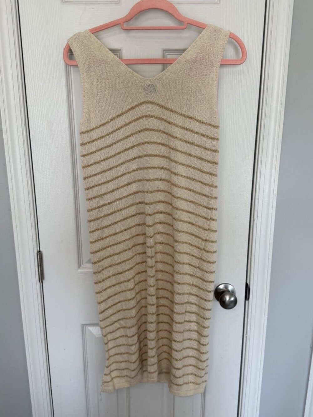 Floris Knit Sleeveless Sweater Dress Cover Up Cream Gold Coastal Beach M/L - Picture 6 of 9
